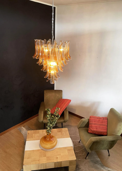 Vintage Transparent Amber Murano Petals Chandelier