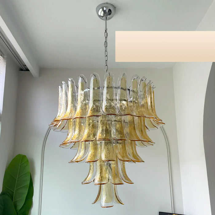 Vintage Transparent Amber Murano Petals Chandelier