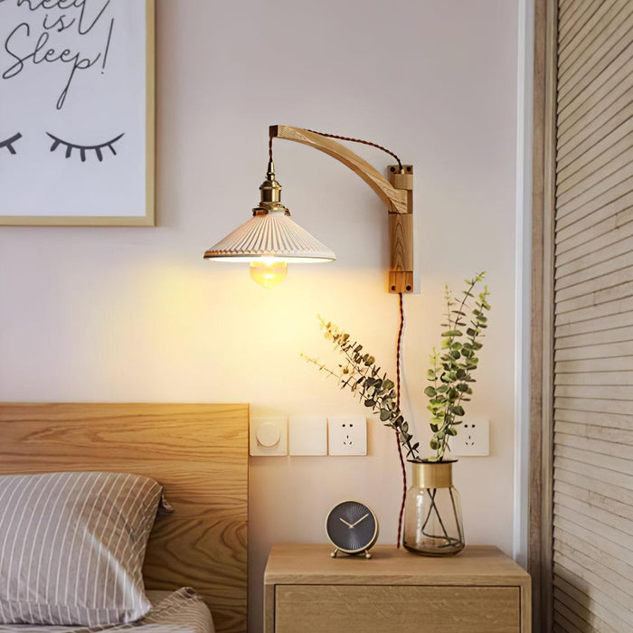Walnut Swing Arm Wall Lamp-DWHOME