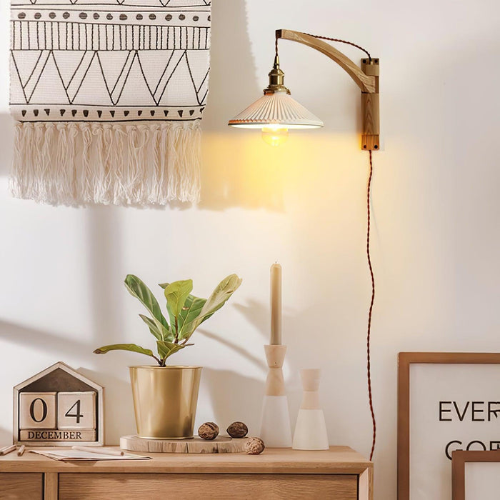 Walnut Swing Arm Wall Lamp-DWHOME