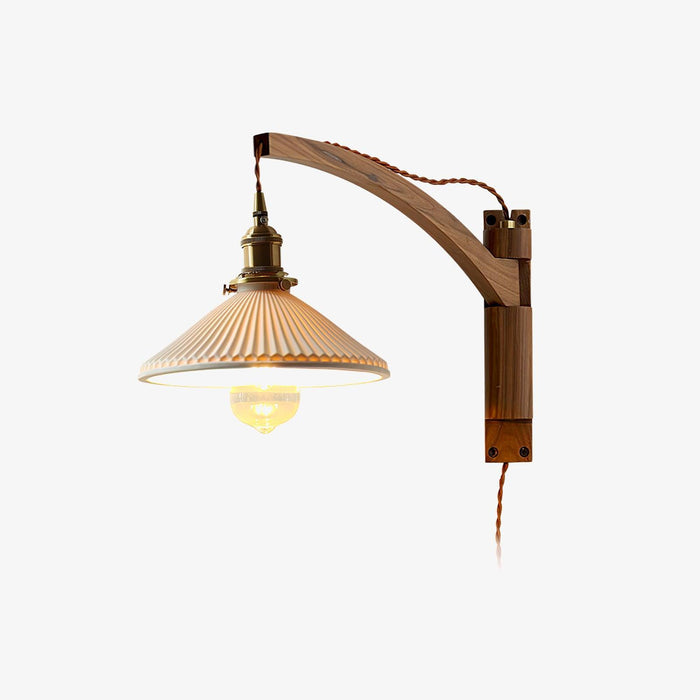 Walnut Swing Arm Wall Lamp-DWHOME