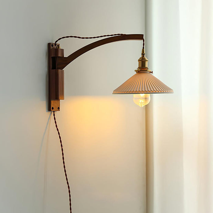 Walnut Swing Arm Wall Lamp-DWHOME