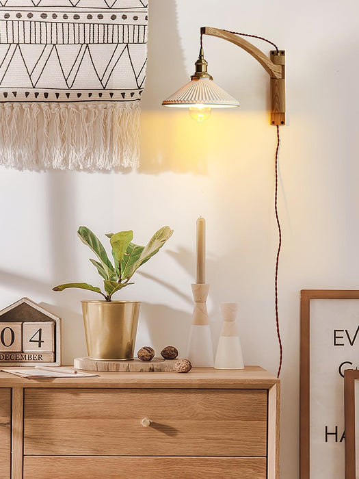 Walnut Swing Arm Wall Lamp-DWHOME