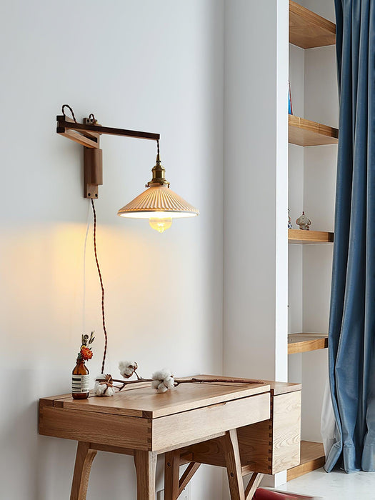 Walnut Swing Arm Wall Lamp-DWHOME