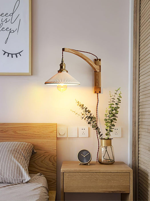 Walnut Swing Arm Wall Lamp-DWHOME