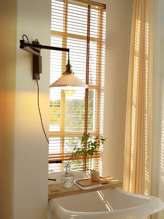 Walnut Swing Arm Wall Lamp-DWHOME