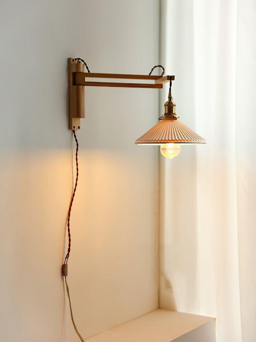 Walnut Swing Arm Wall Lamp-DWHOME