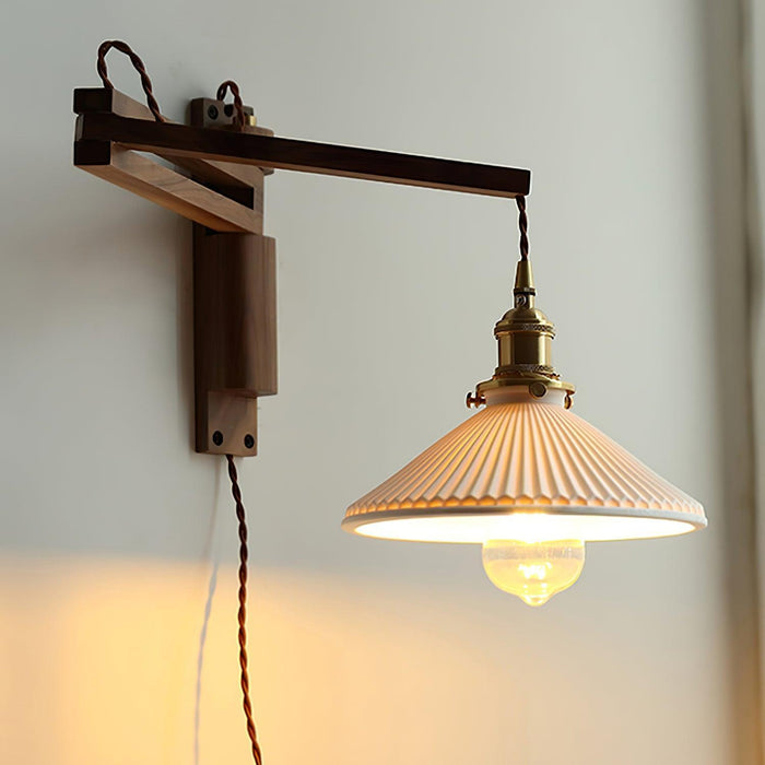 Walnut Swing Arm Wall Lamp-DWHOME