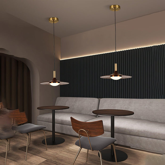 Walnut Wood Dish Pendant Light-DWHOME