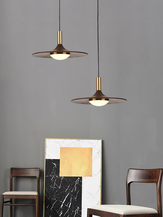 Walnut Wood Dish Pendant Light-DWHOME