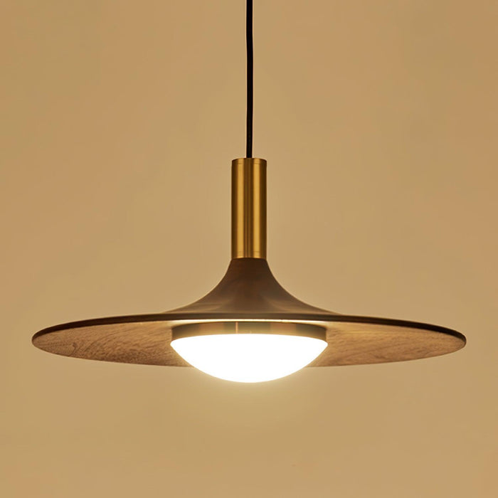 Walnut Wood Dish Pendant Light-DWHOME