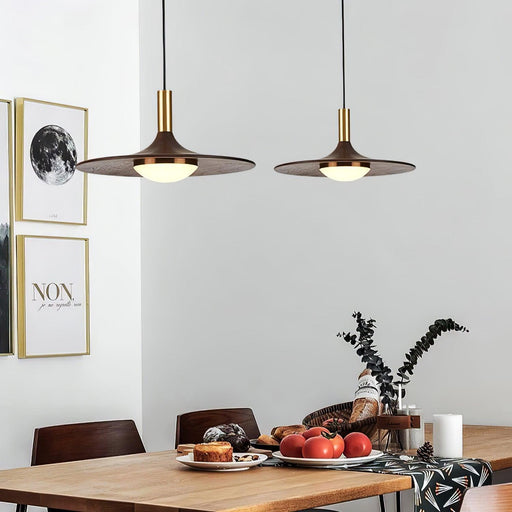 Walnut Wood Dish Pendant Light-DWHOME