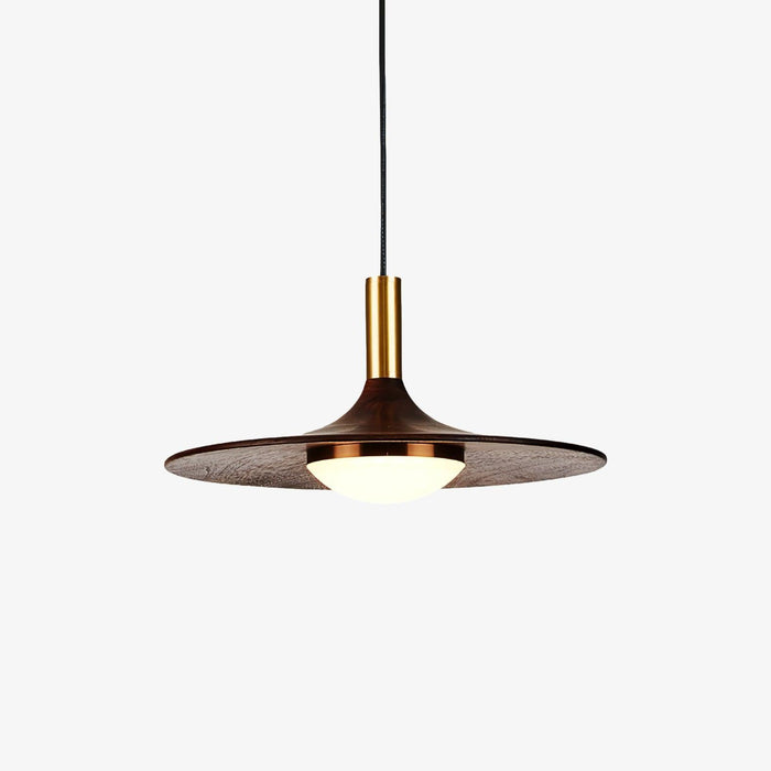 Walnut Wood Dish Pendant Light-DWHOME