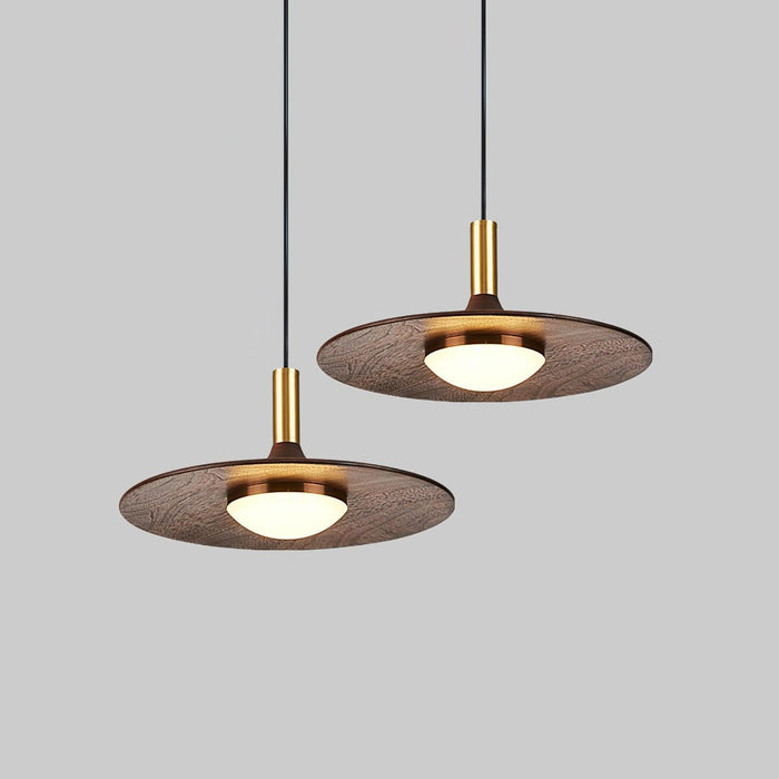 Walnut Wood Dish Pendant Light-DWHOME