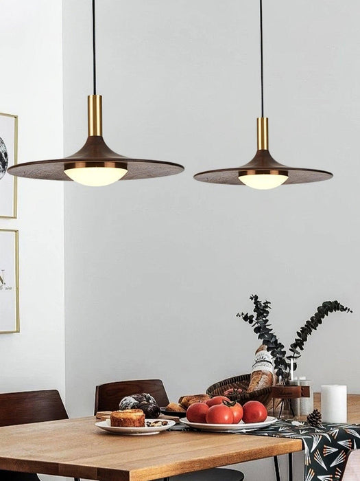 Walnut Wood Dish Pendant Light-DWHOME