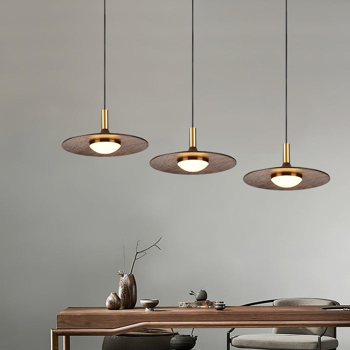 Walnut Wood Dish Pendant Light-DWHOME