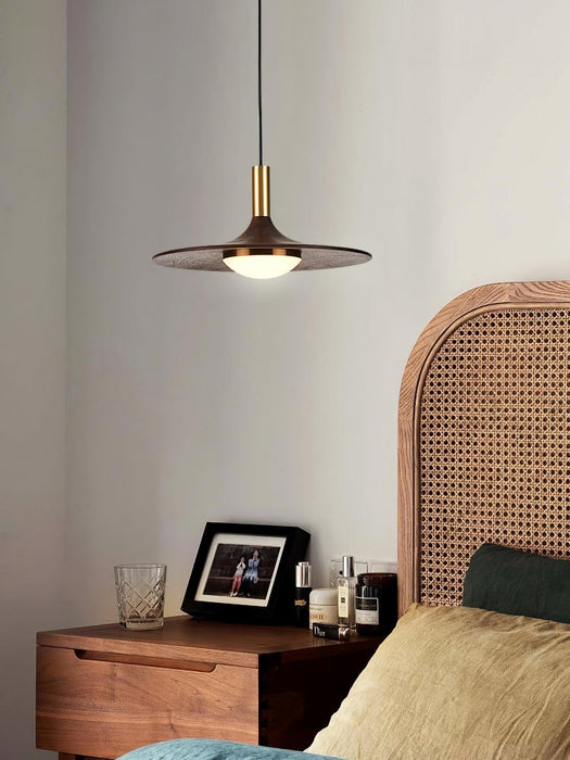 Walnut Wood Dish Pendant Light-DWHOME