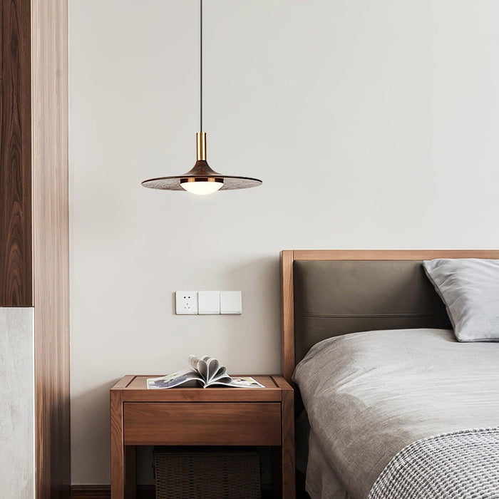 Walnut Wood Dish Pendant Light-DWHOME