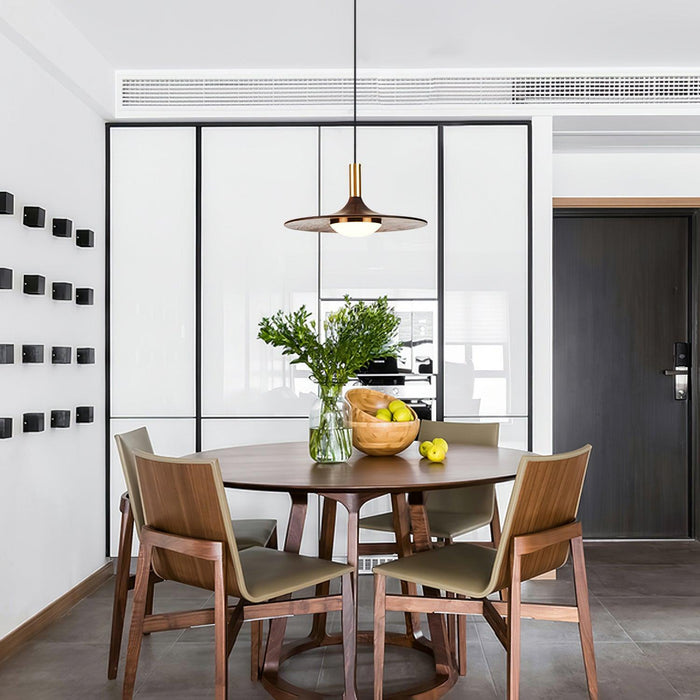 Walnut Wood Dish Pendant Light-DWHOME