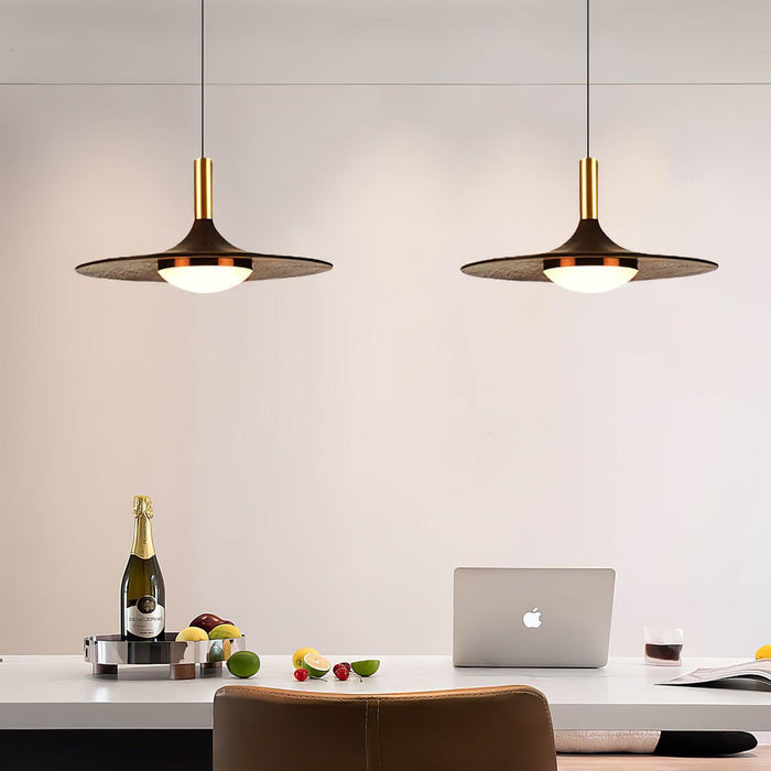 Walnut Wood Dish Pendant Light-DWHOME