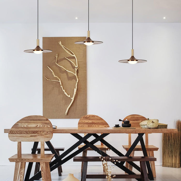 Walnut Wood Dish Pendant Light-DWHOME