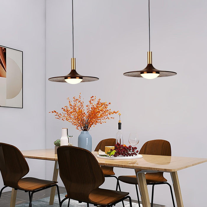 Walnut Wood Dish Pendant Light-DWHOME