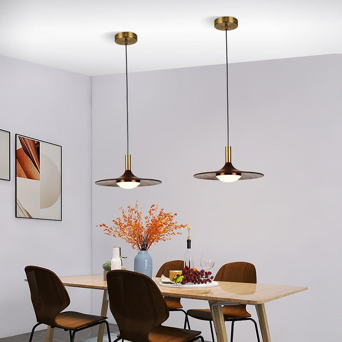 Walnut Wood Dish Pendant Light-DWHOME