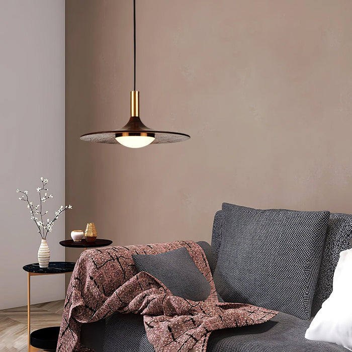 Walnut Wood Dish Pendant Light-DWHOME