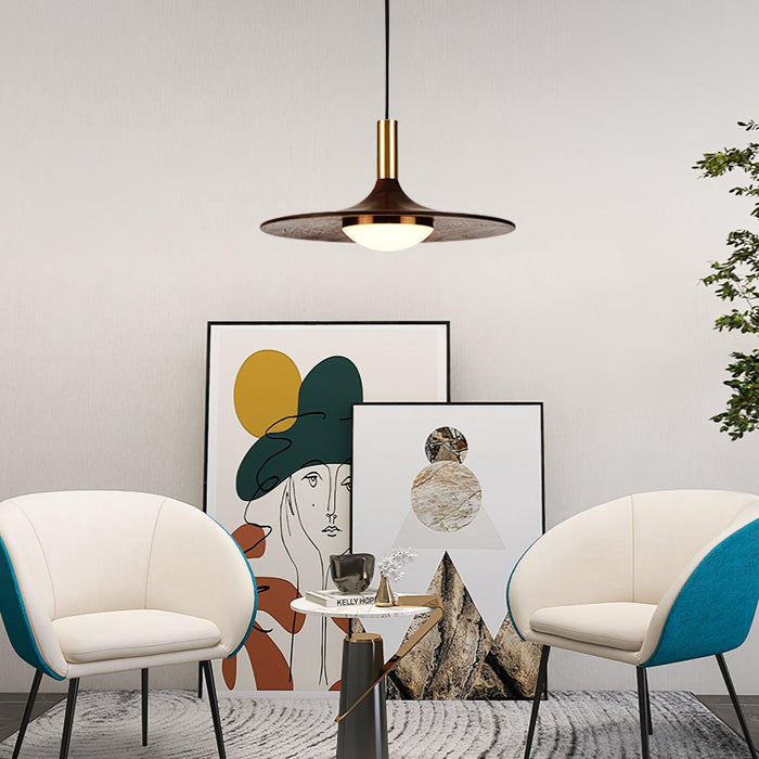 Walnut Wood Dish Pendant Light-DWHOME