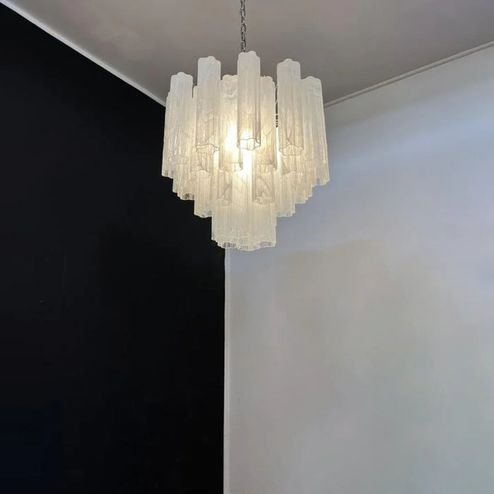 White Murano Glass Tube Chandelier