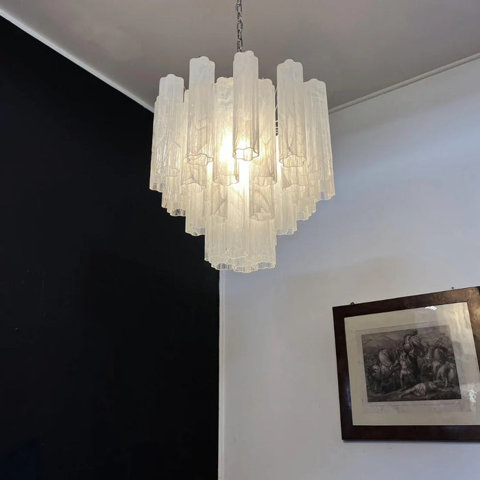 White Murano Glass Tube Chandelier