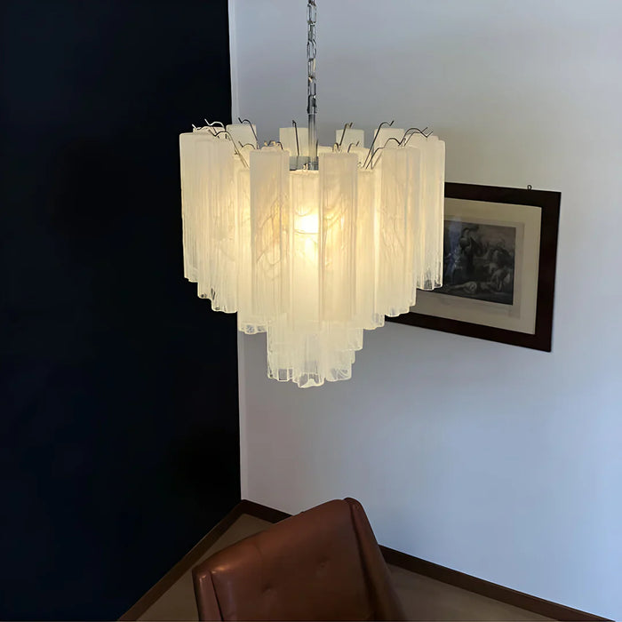 White Murano Glass Tube Chandelier
