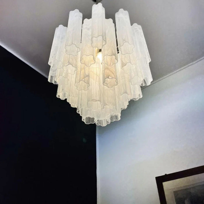 White Murano Glass Tube Chandelier