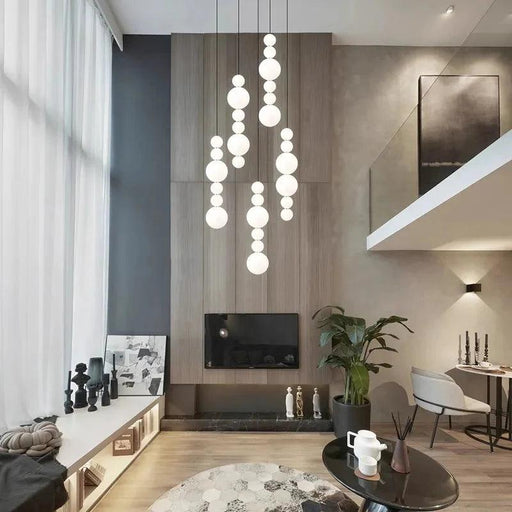 White Multi Globe Pendant Light for Staircase & High Ceiling-DWHOME
