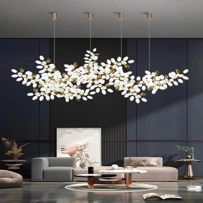 White and Gold Leaf Chandelier for Living Room - DWHOME