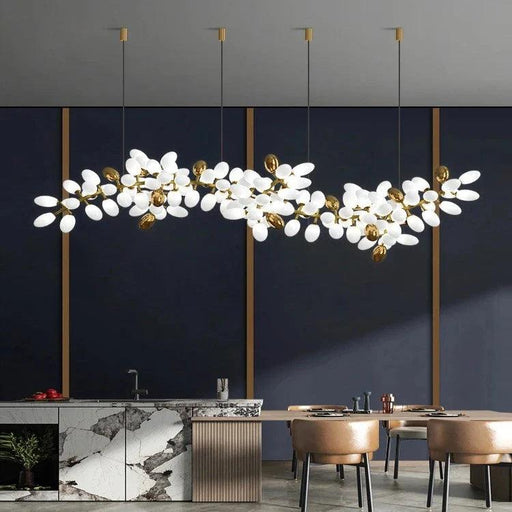 White and Gold Leaf Chandelier for Living Room-DWHOME