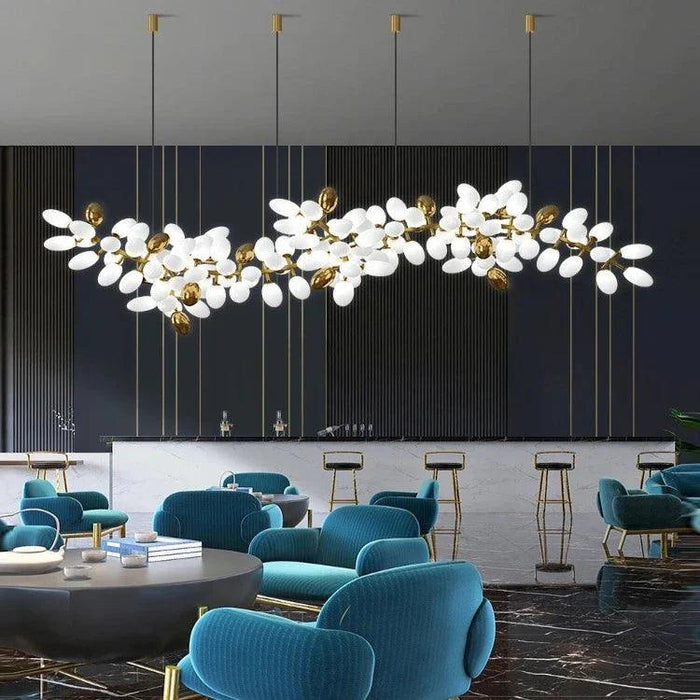 White and Gold Leaf Chandelier for Living Room - DWHOME