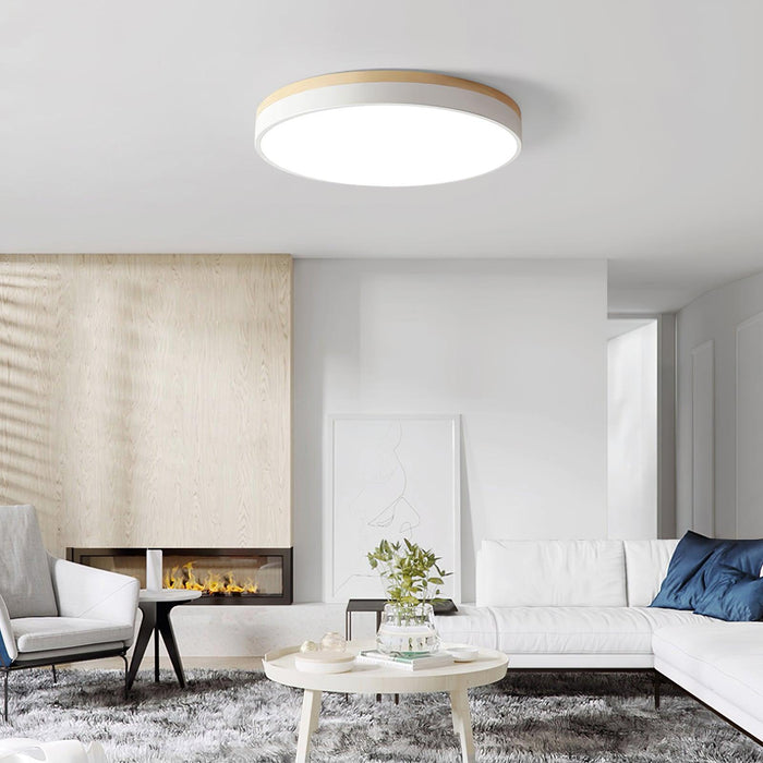 White Round Wooden Ceiling Lamp-DWHOME