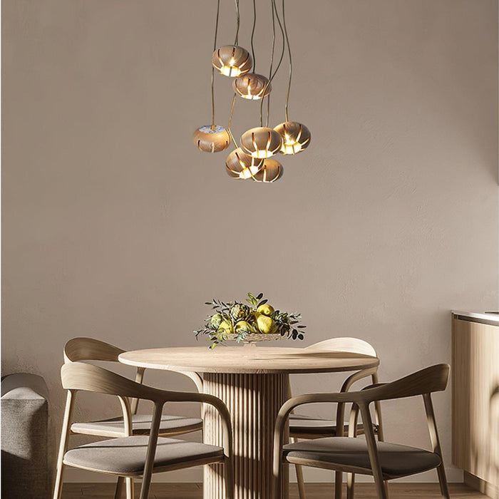 Wood Pumpkin Cluster Chandelier-DWHOME