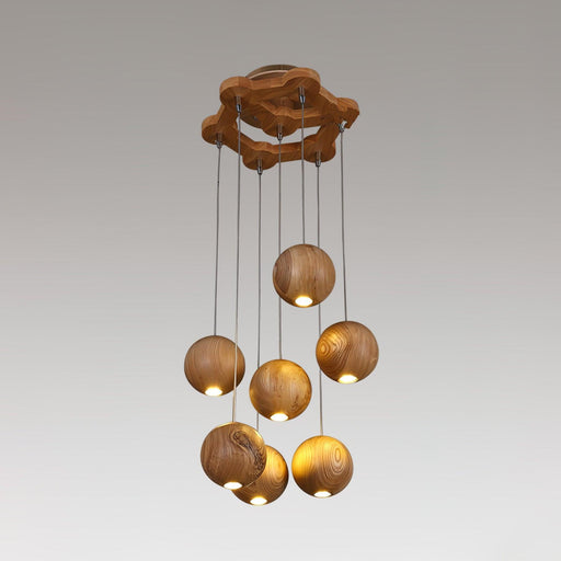 Wooden Orb Sphere Cluster Pendant Light-DWHOME