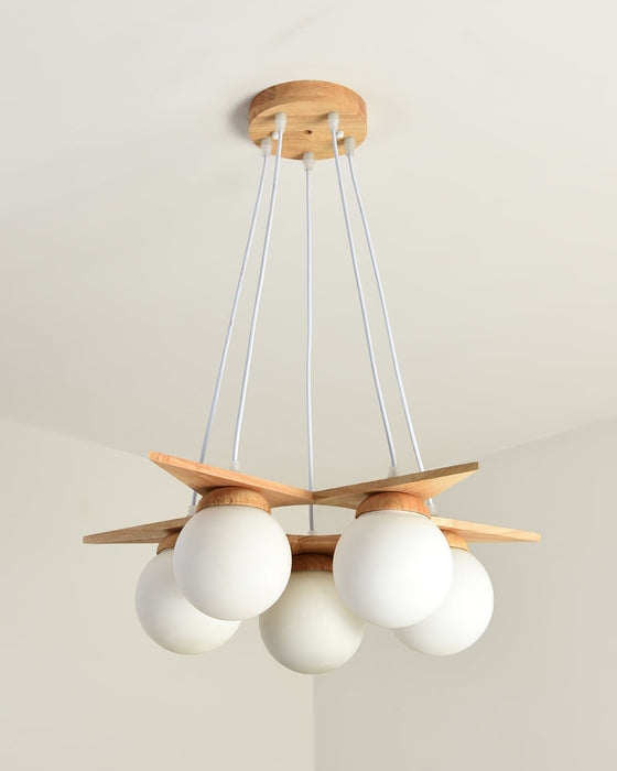 Wooden Star With Glass Chandelier