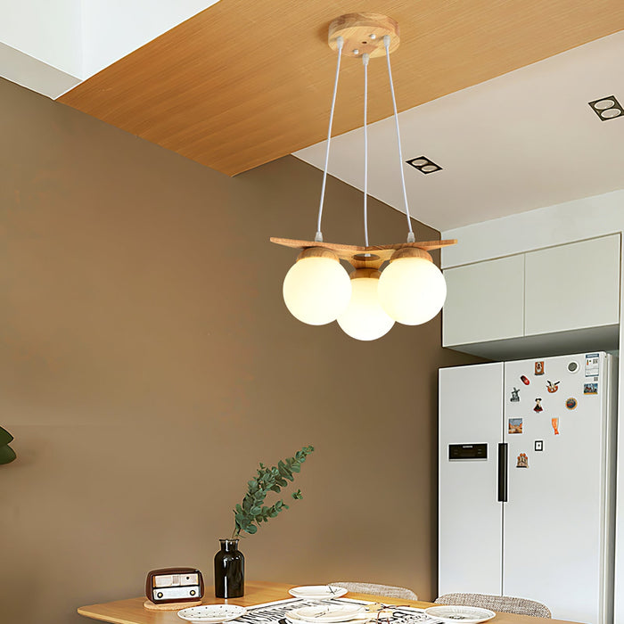 Wooden Star With Glass Chandelier