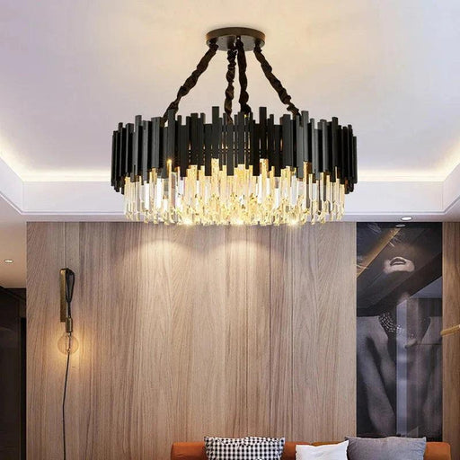 Zen Modern Round Black And Gold Crystal Chandelier - DWHOME