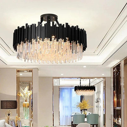 Zen Modern Round Black And Gold Crystal Chandelier - DWHOME
