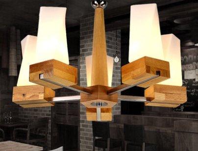 Acey Frosted Glass With Wood Pillars Hanging Lamp - DWHOME