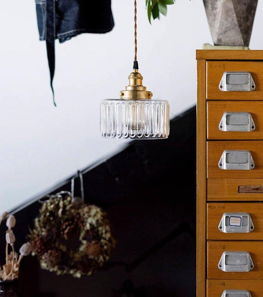 Adelaide Glass Mid Century Vintage look Brass Fitting Pendant Light - DWHOME