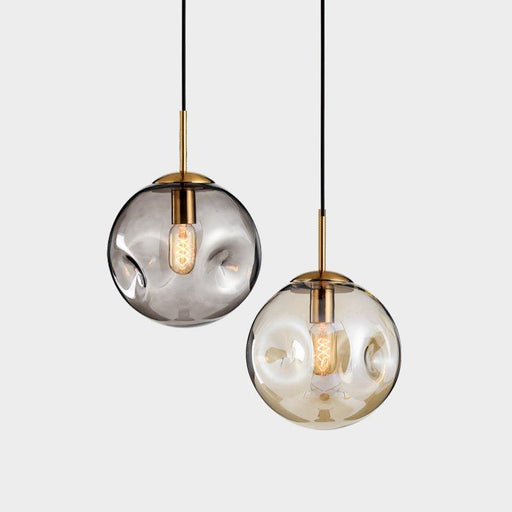 Aminta Dimpled Glass Shade Brass Pendant Light - DWHOME