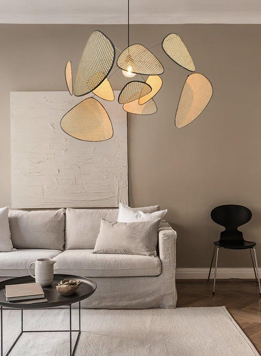 Anjuna Rattan Bamboo Starburst pendant light chandelier - DWHOME