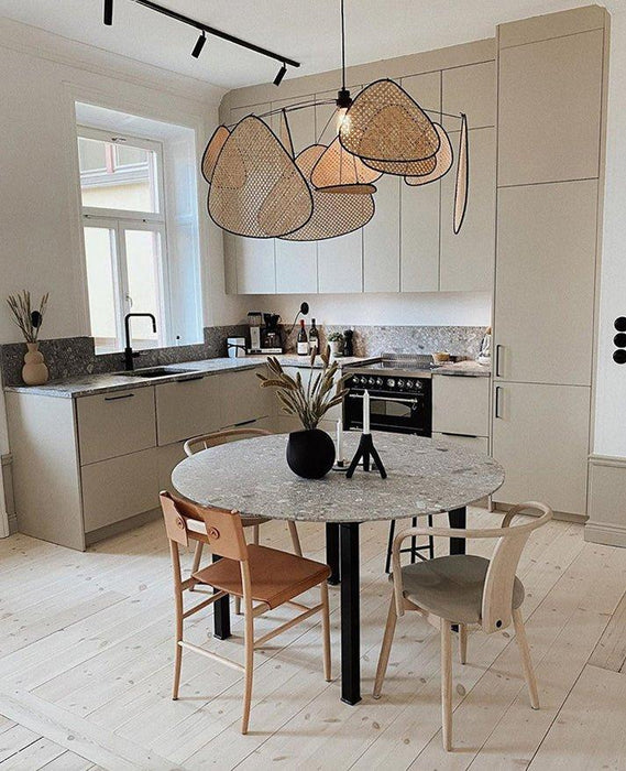 Anjuna Rattan Bamboo Starburst pendant light chandelier - DWHOME