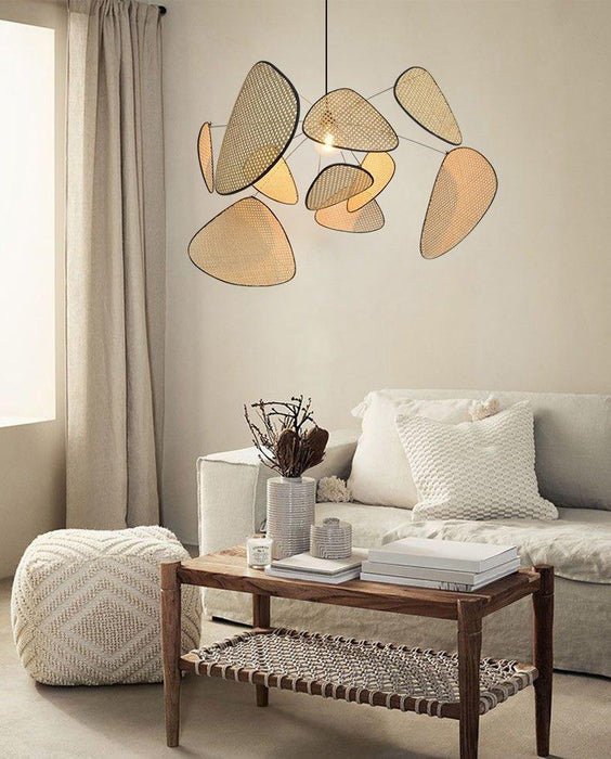 Anjuna Rattan Bamboo Starburst pendant light chandelier - DWHOME